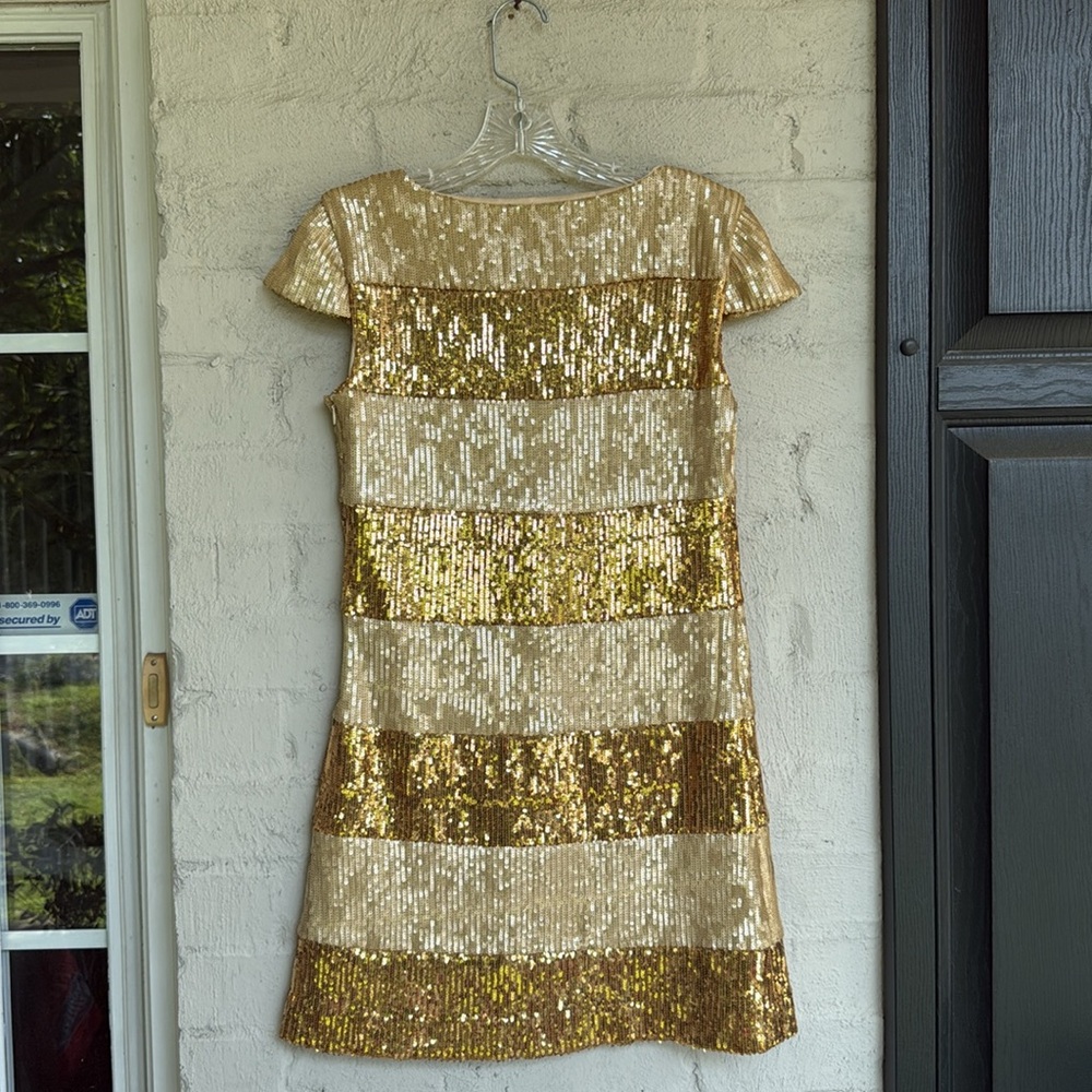 Anthropologie Corey Lynn Calter Gold Sequin Short Sleeve Sheath Dress Size 2 - Picture 9 of 15